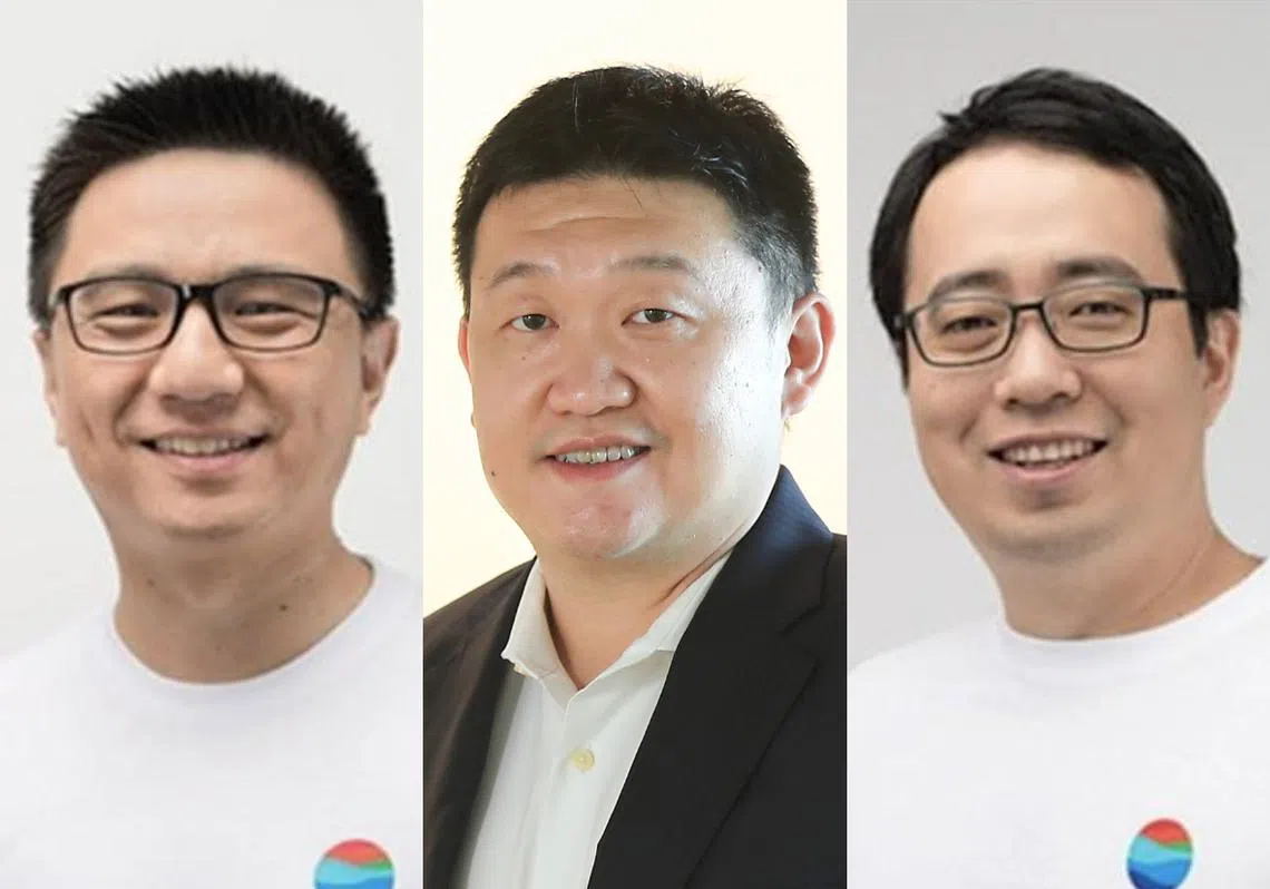 冬海集团三位创办人李小冬（中）、叶刚（左）和陈精业（右）都是在本地起家致富。（李国豪制图）