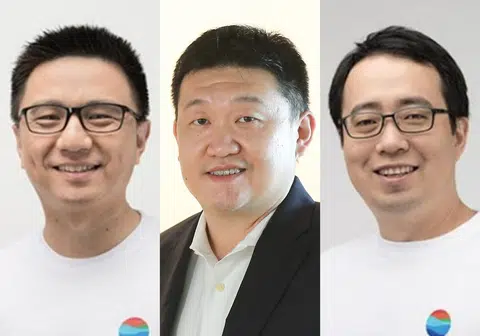 冬海集团三位创办人李小冬（中）、叶刚（左）和陈精业（右）都是在本地起家致富。（李国豪制图）