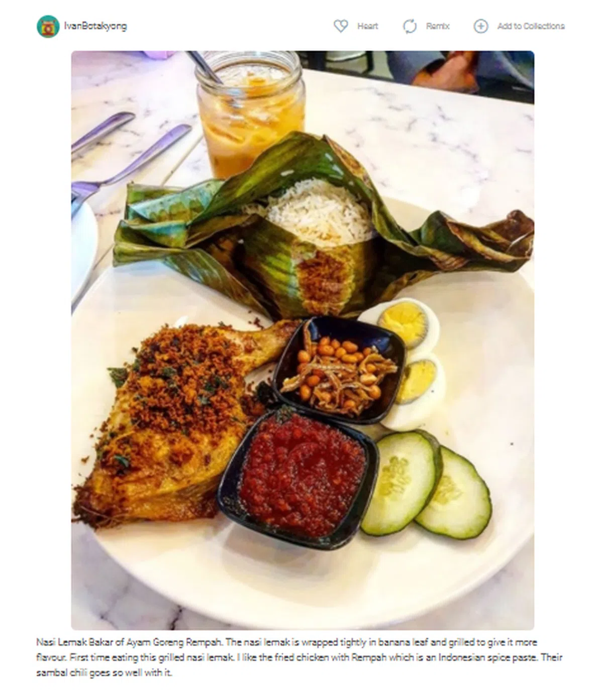  椰浆饭配烤鸡（Nasi lemak bakar）。（hitRECord） 
