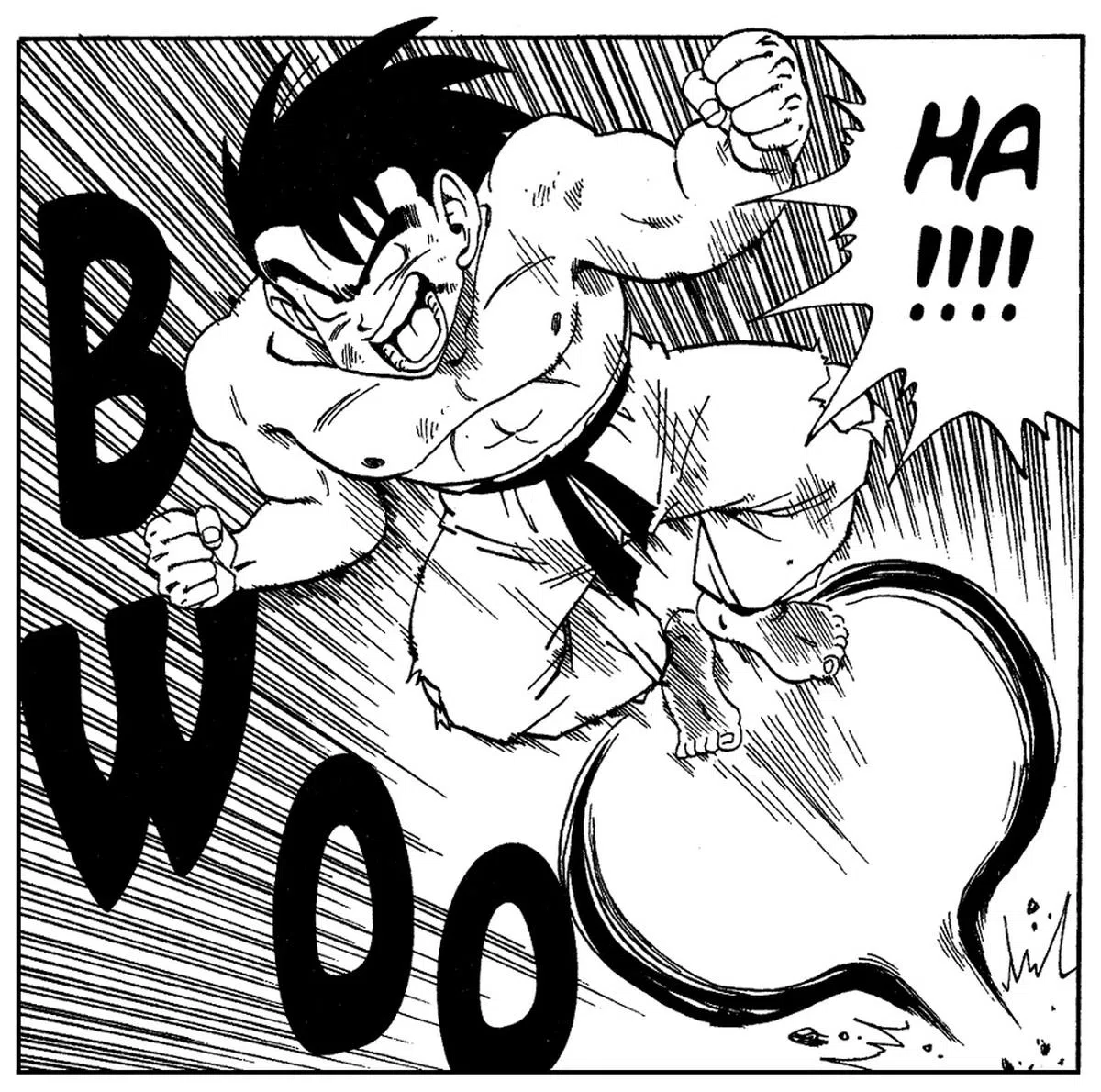 作者脑洞大开，让孙悟空以脚代手发出《七龙珠》里的著名绝招“龟派气功”，像喷射机一样冲向敌人。（取自X)