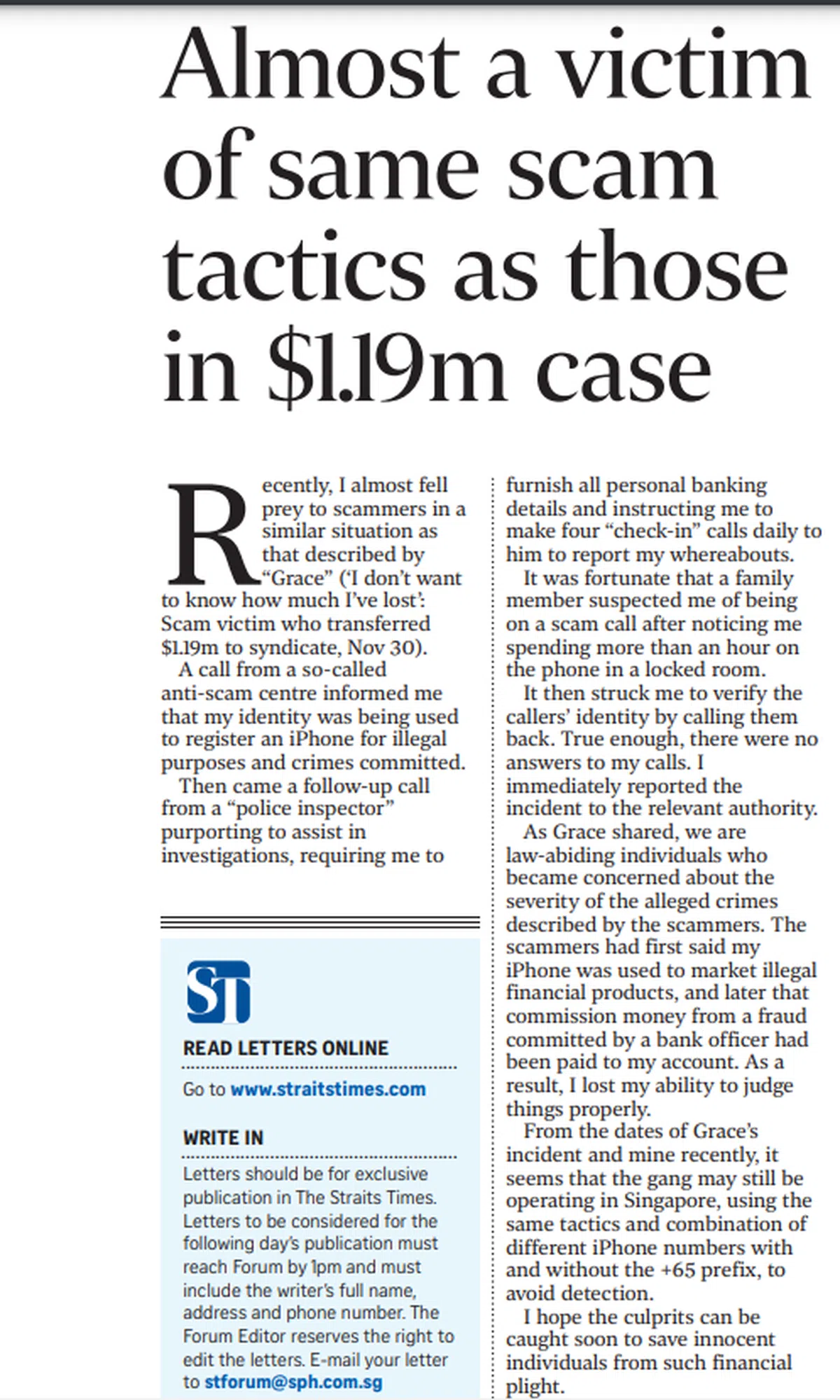 刊登在12月3日《海峡时报》言论版。