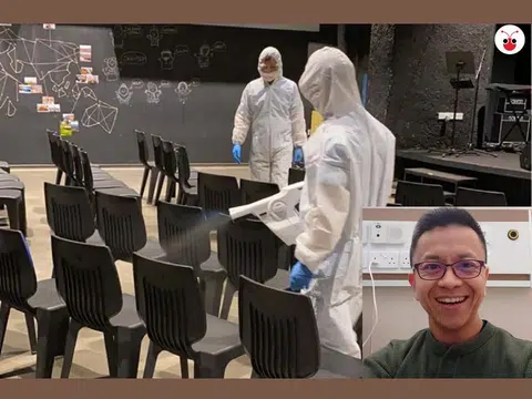 神召会恩典堂主牧师赵克文（右下角）已治愈出院。该教会的两个地点也已经全面消毒，几天后将会重新开放。（红蚂蚁制图）