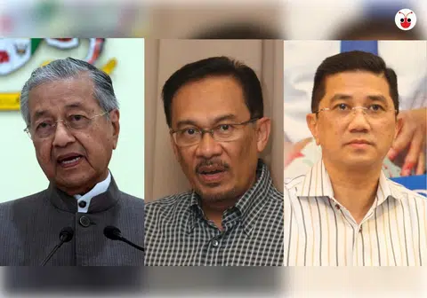 （左起）马国首相马哈迪、公正党主席安华、公正党署理主席阿兹敏。谁会笑到最后？（叶安琪制图）