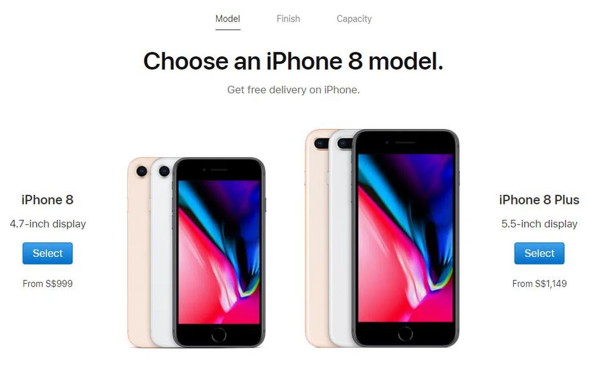  降价后的iPhone 8从999元起卖，iPhone 8 Plus售价为1149元。（苹果官网截图） 