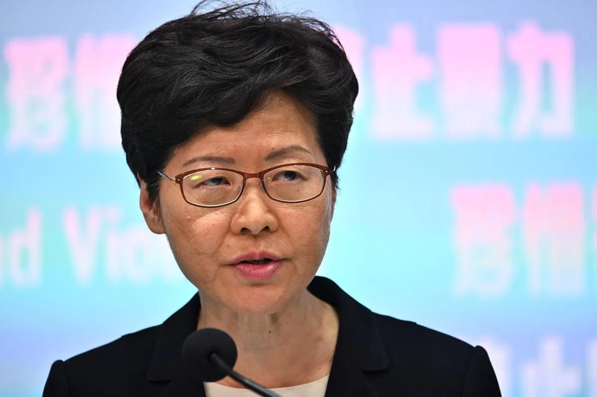  林郑月娥（图）宣布香港从5日开始实施《禁蒙面法》。（法新社） 