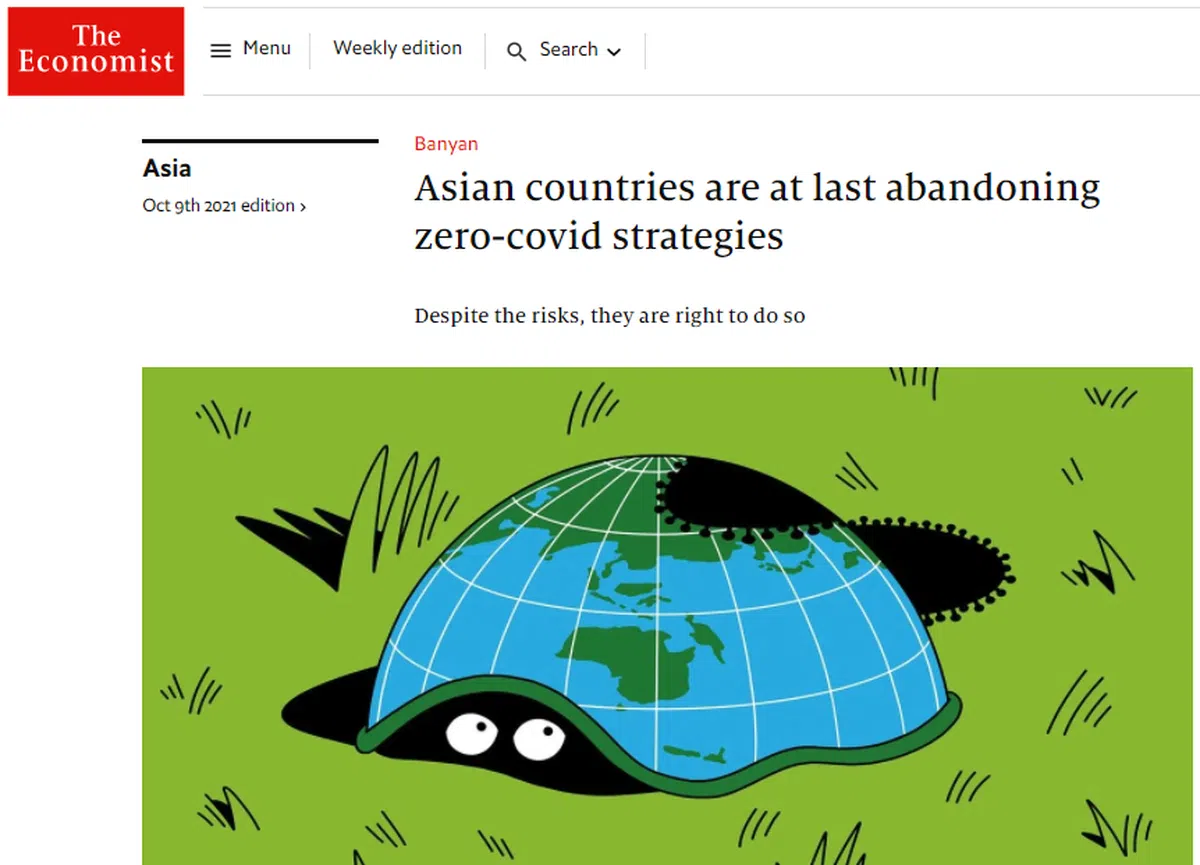 英国《经济学人》杂志说，那些坚持清零的极少数地方如中国和香港，最终还是得向现实低头。（经济学人）