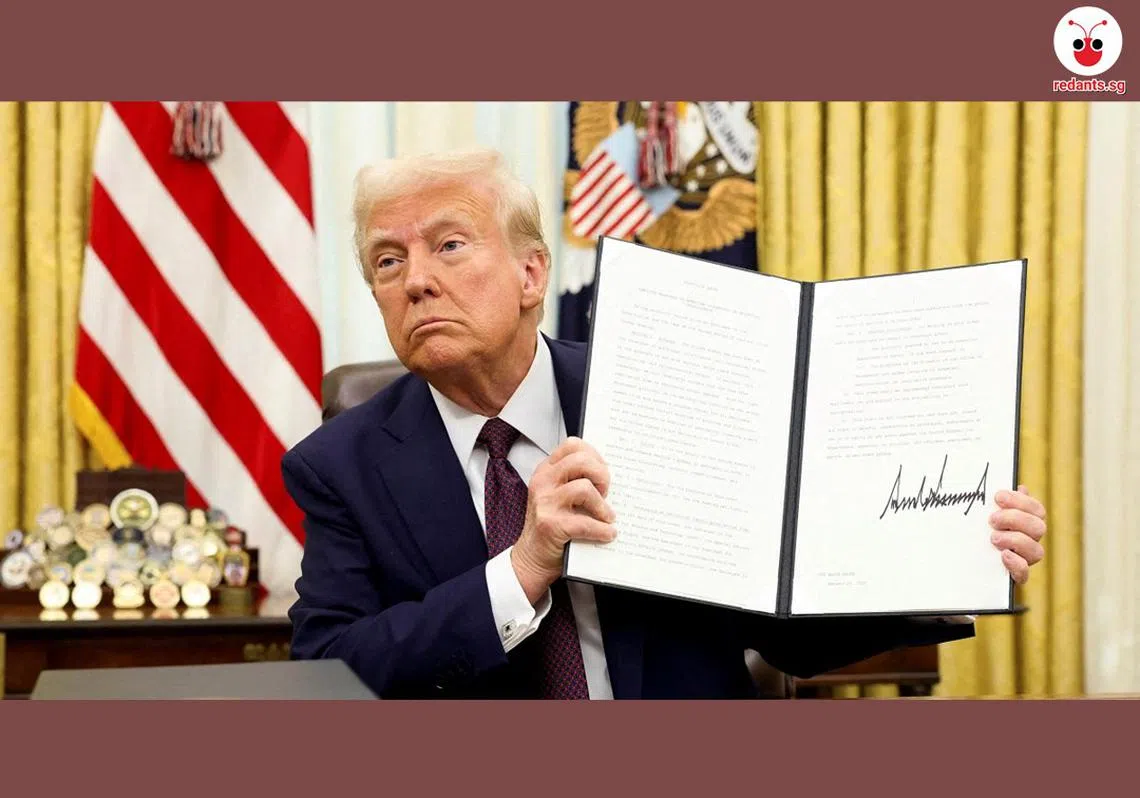 据报道，特朗普上任的第一天，签署了超过20项行政命令。（路透社）