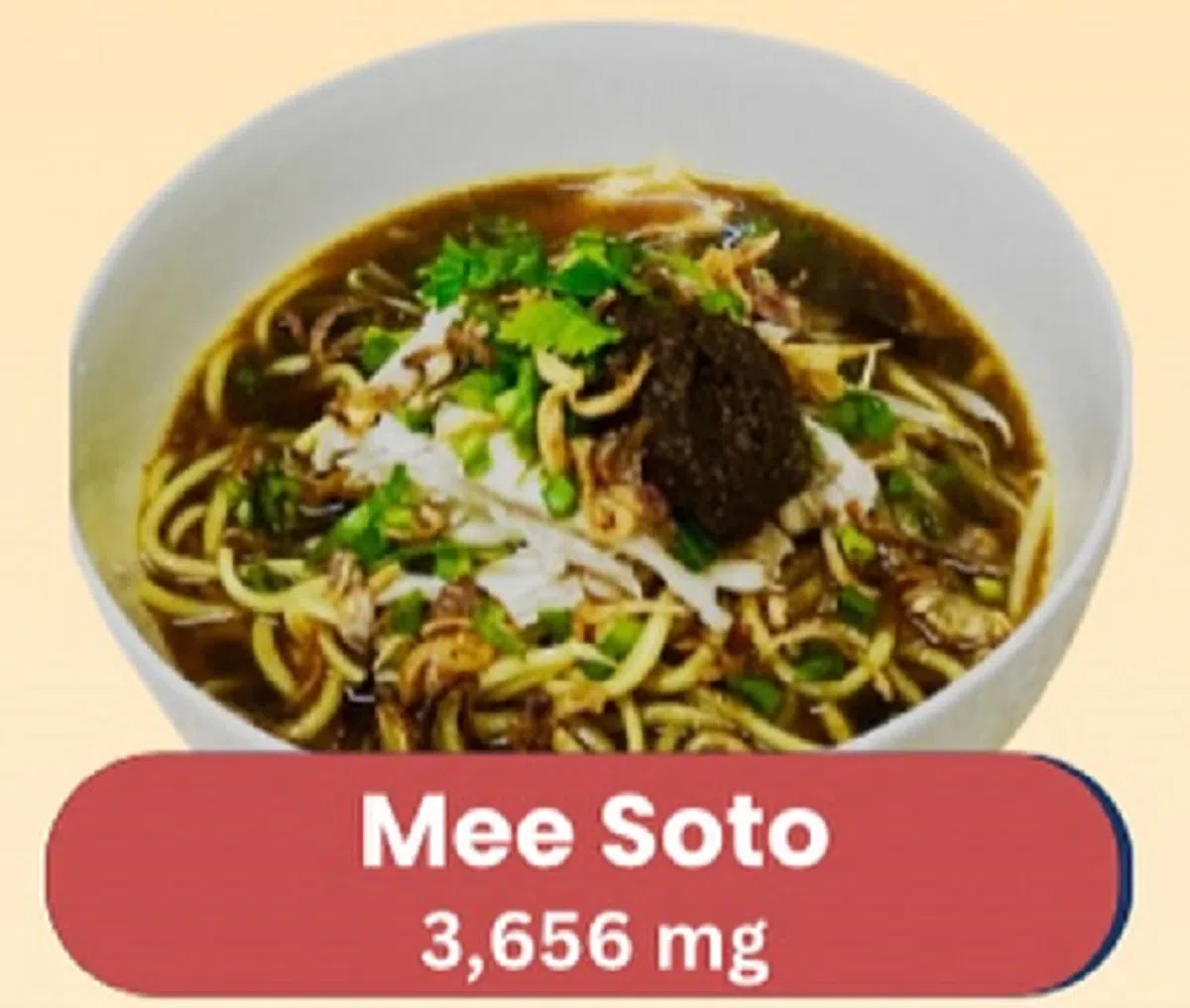 一碗马来鸡汤面：3656毫克钠。（卫生部脸书截图）