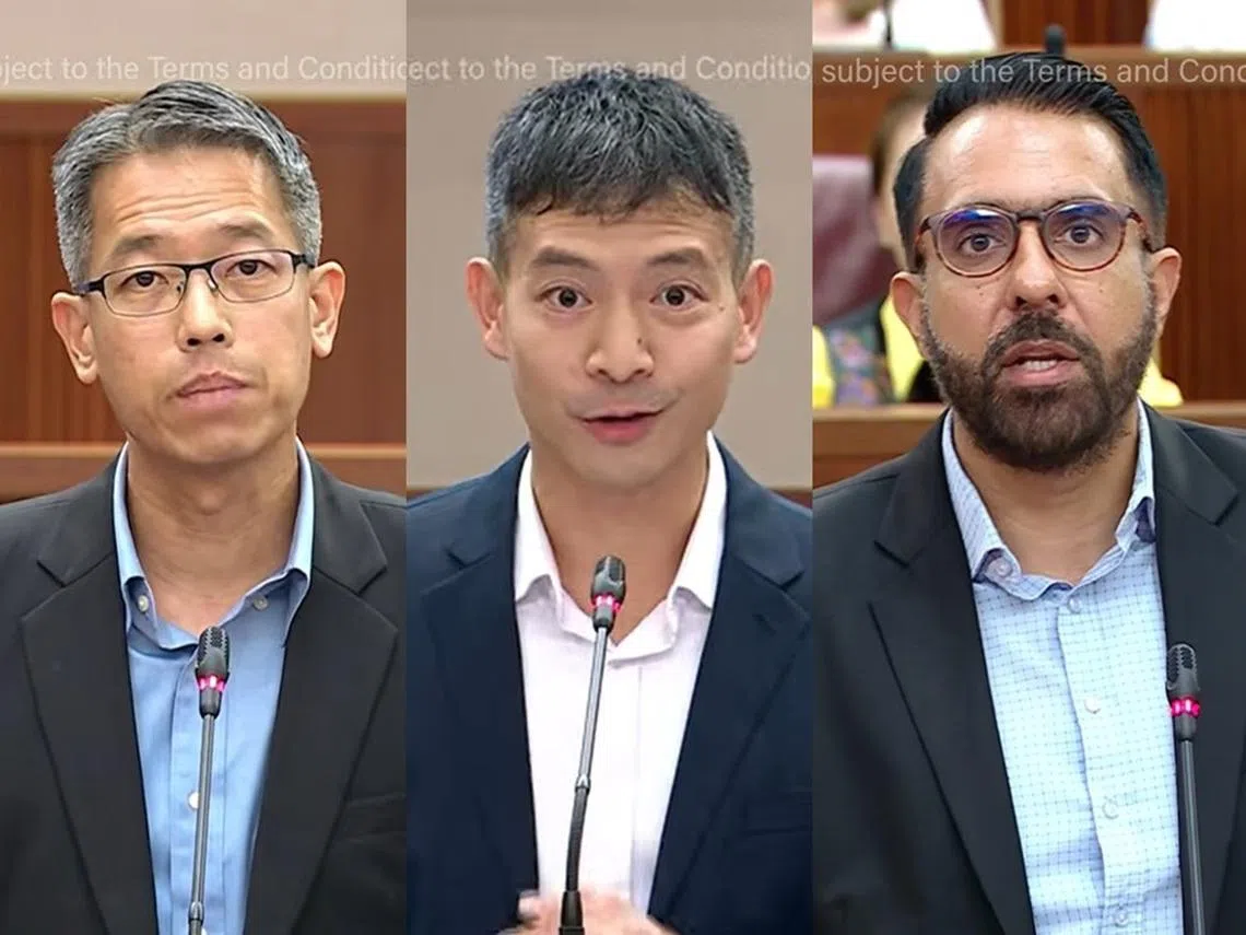 （左起）工人党工人党阿裕尼集选区议员严燕松、惹兰勿刹集选区议员罗守恩、工人党秘书长毕丹星在参与财政政策声明时，都提到“财政盈余”。