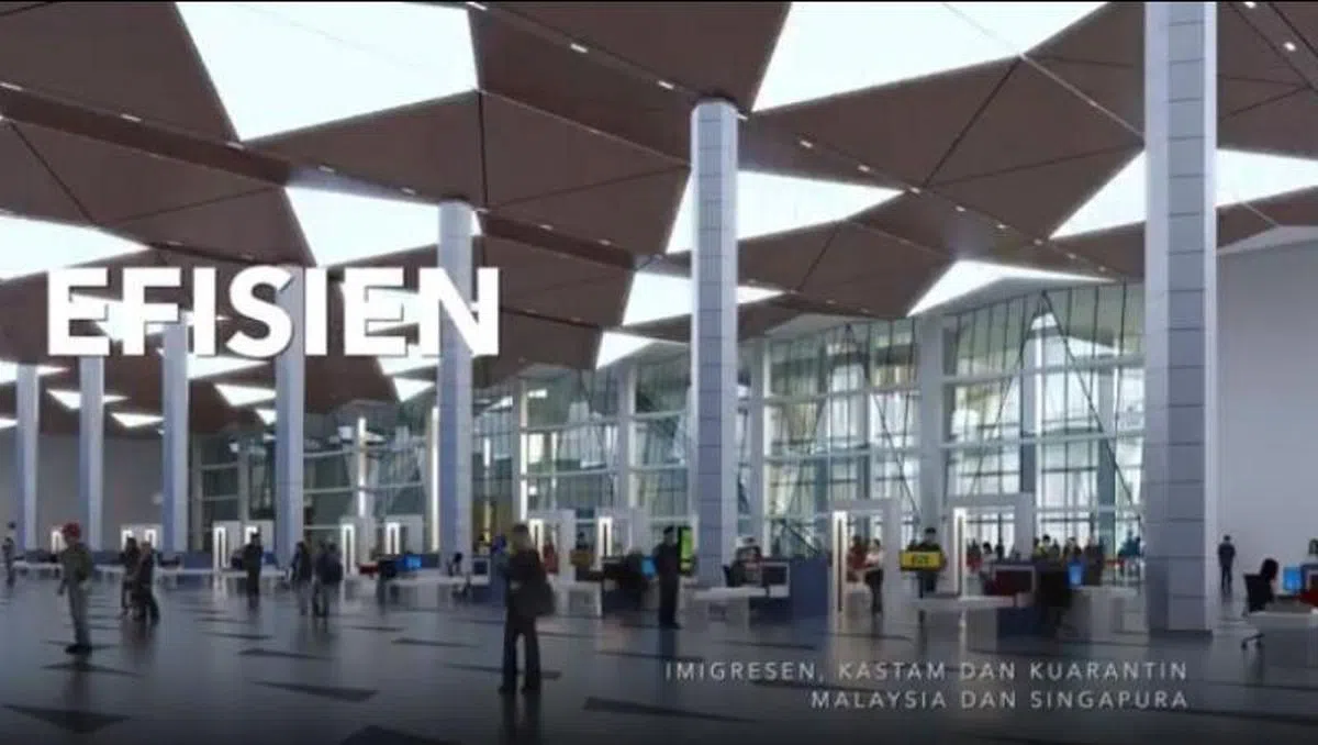  计划中的新马移民、关税与检疫大厅，左方写着“有效率”（Efisien）。（视频截图） 