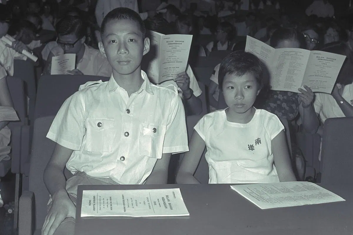 小学时代的李玮玲与兄长李显龙的合照。（海峡时报）