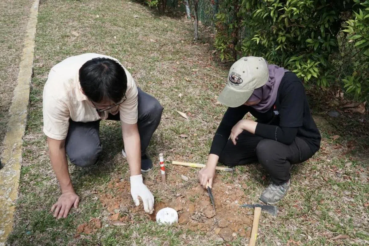 研究团队在康培中学（Canberra Secondary School）安置地震仪。（新加坡地球与观测研究所提供）