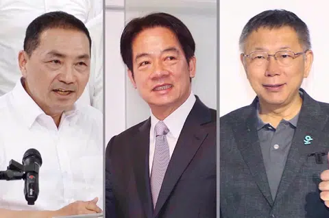 随着郭台铭宣布退选，台湾大选由侯友宜（左）、赖清德（中）和柯文哲（右）三方竞逐的局面正式成形。 （互联网）
