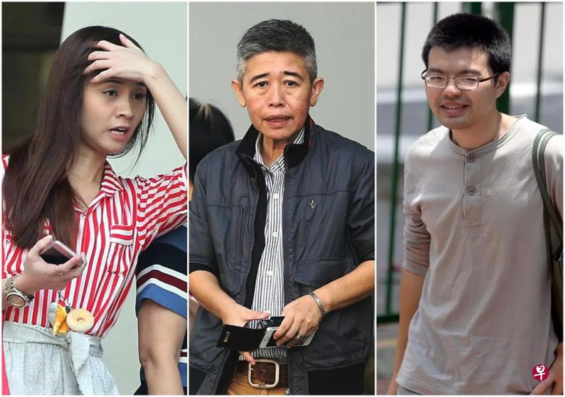 被控的Zeus教育中心的校长傅媛聂（中）、她的侄女傅敏（左），以及来自中国的被告冯日文。（海峡时报）