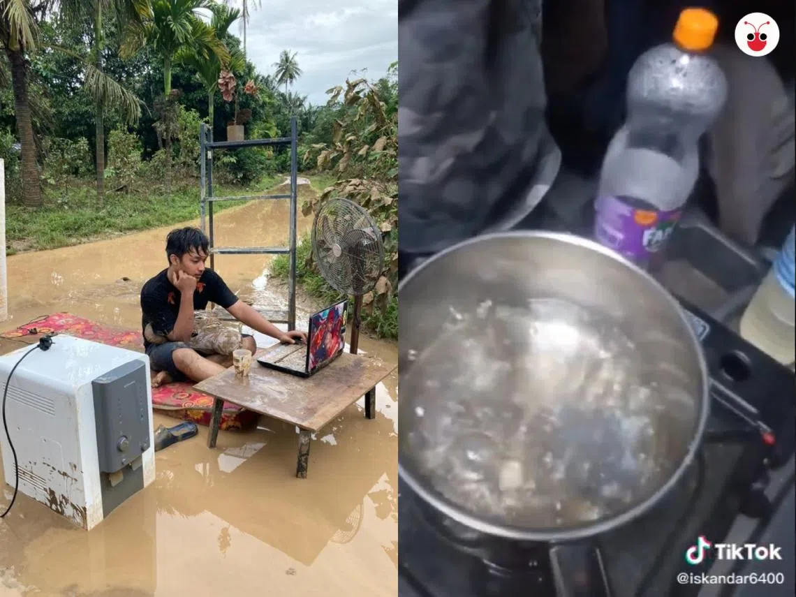 马国人在水灾中苦中作乐。（红蚂蚁制图）