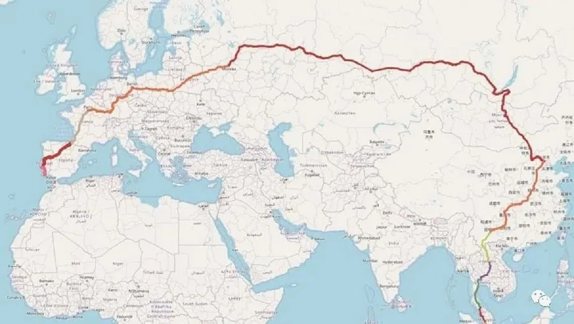 这条火车路线始于葡萄牙南部的拉哥斯 (Lagos)，止于新加坡，将穿越13个国家。（互联网）