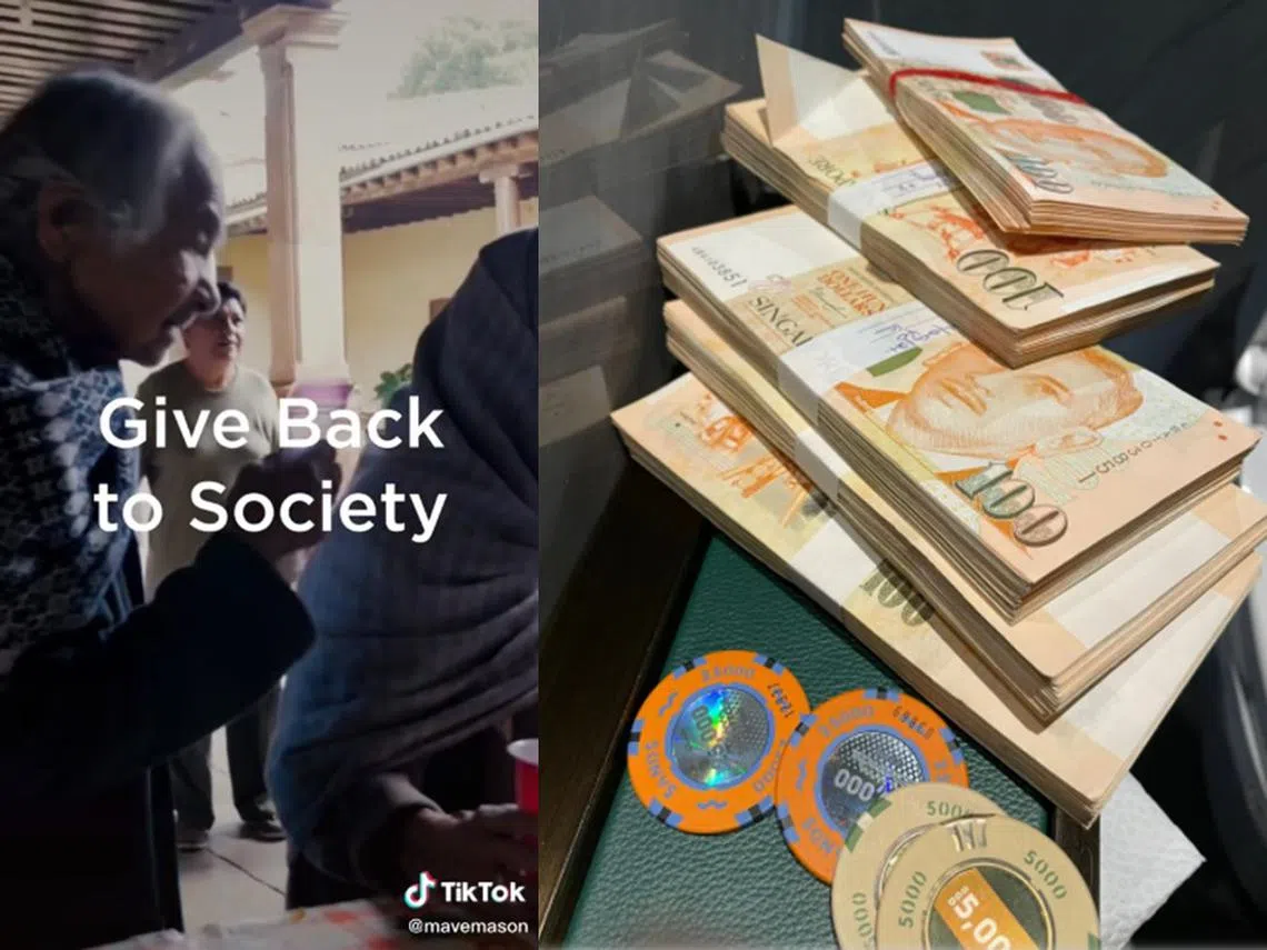 最近，英文网络媒体报道一个神秘人，用不一样的手段做善事。这个人用假名开设社交媒体账号拍摄视频，展示他如何利用纯熟的赌技，在本地赌场赢钱后，送给他所知道的有困难的人。（MaveMason Tik Tok / 红蚂蚁制图）