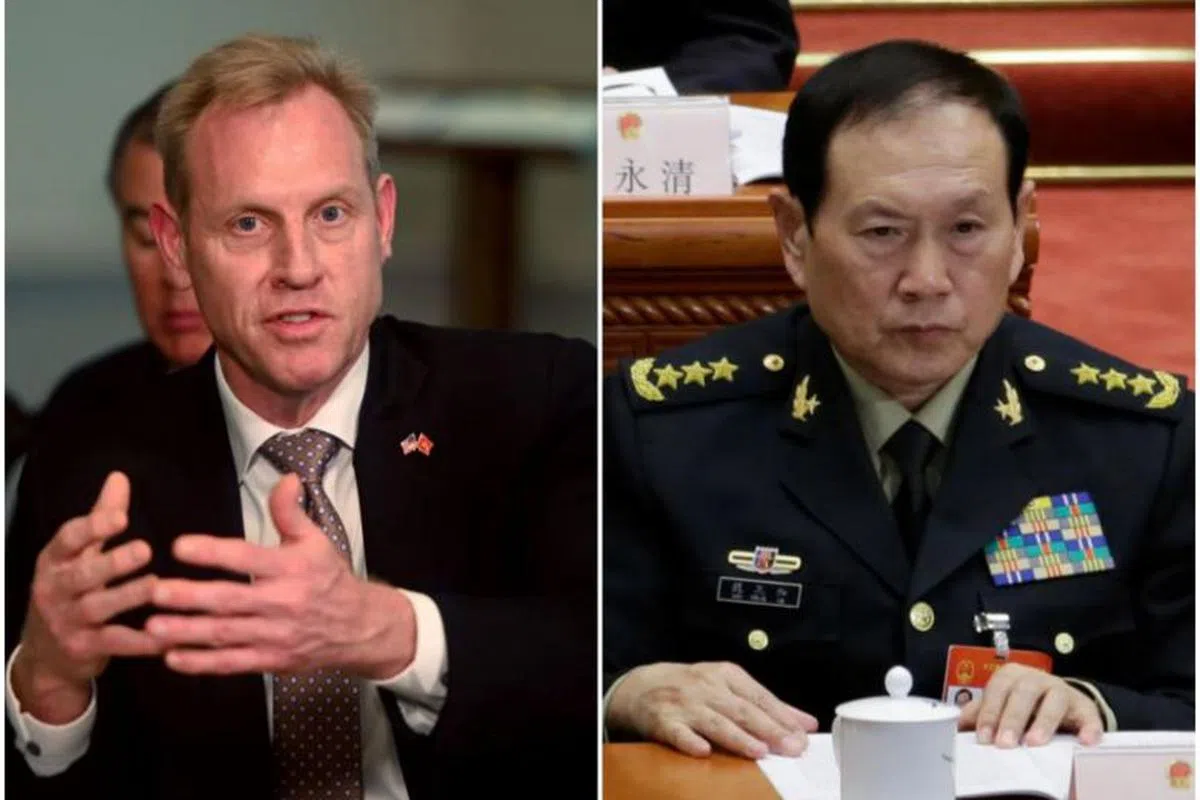  美国代理国防部长沙纳汉（左）和中国国防部长魏凤和将在香格里拉对话会上碰头。（海峡时报网站） 