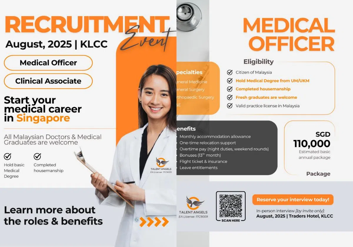 一则招聘马国籍医生到新加坡工作的招聘广告近日在马国引起热议。（Talent Angels）