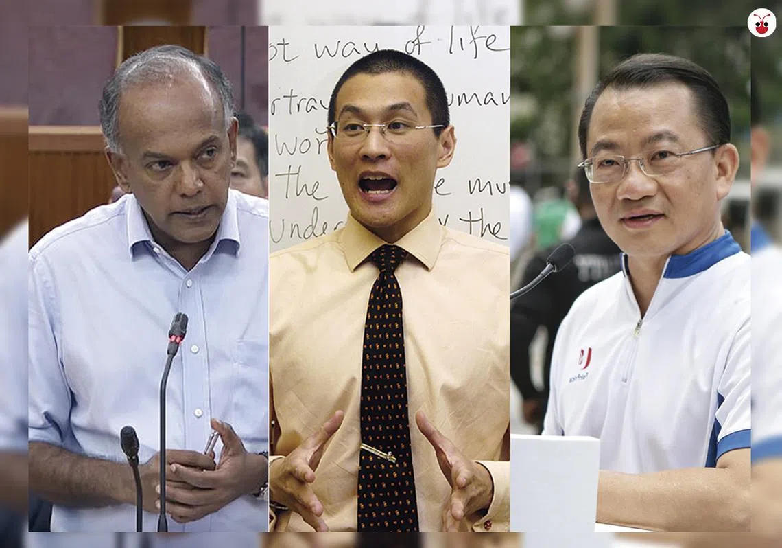 左起：尚穆根、覃炳鑫、谢健平。行动党两位议员过去两天先后向覃炳鑫施压，要他就国家主权立场表态。（郭跃男制图）