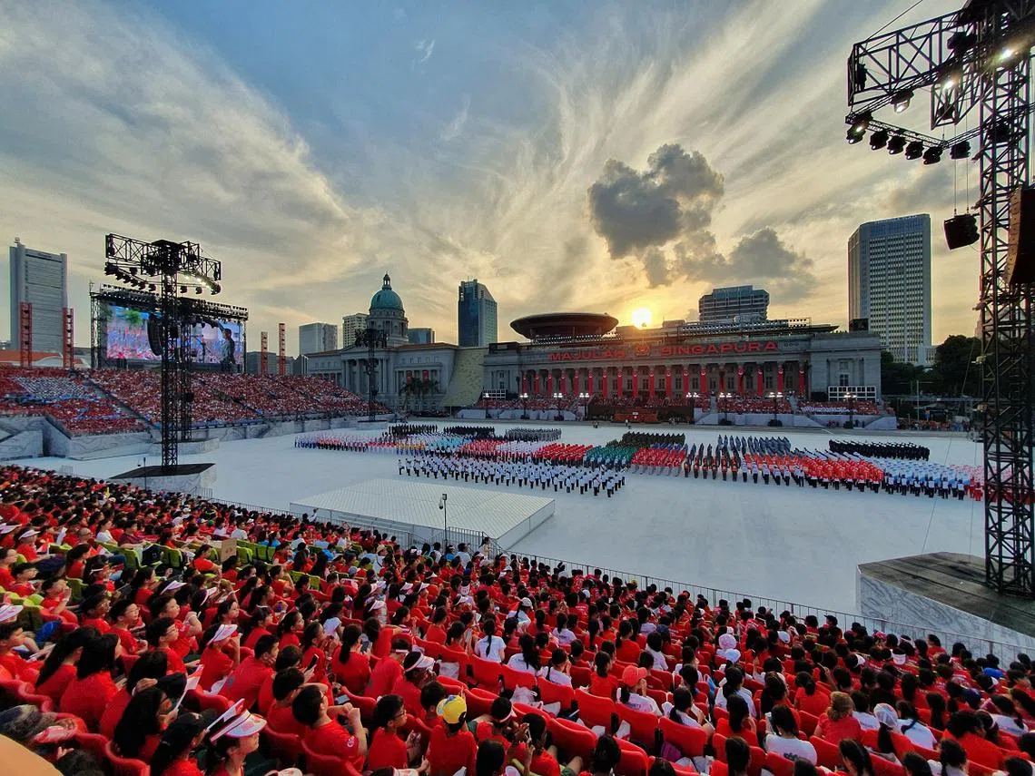 今年国庆庆典预演现场。(联合早报） 