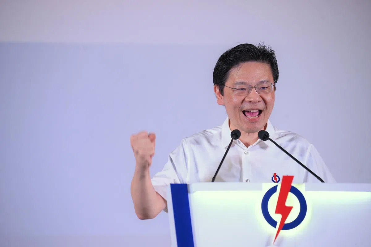 黄循财总理在群众大会上难得露出较激动的表情。（海峡时报）