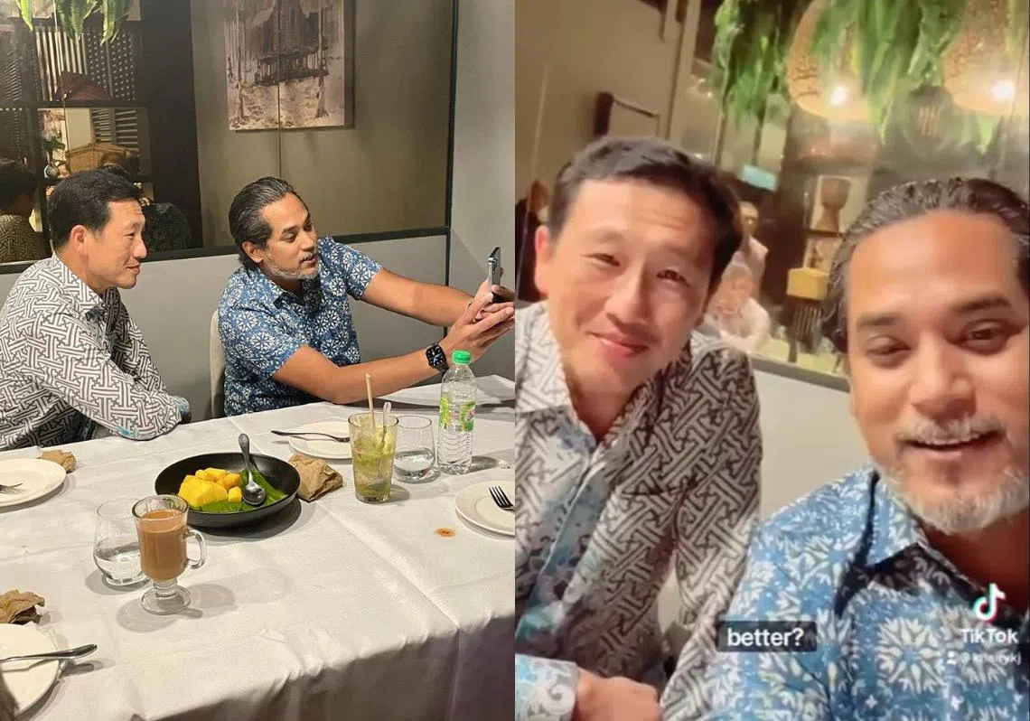 王乙康（左）和凯里（右）在马国餐厅共进晚餐。（王乙康面簿、凯里推特）