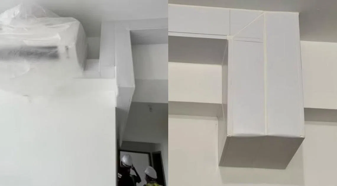 网上流传出登加组屋未竣工的供冷系统线槽设计，结果被批评丑陋。（互联网）