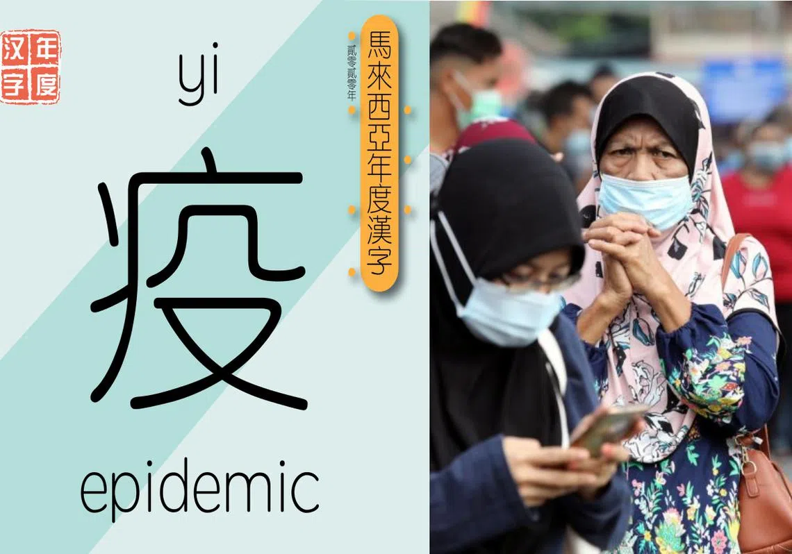 早前马来西亚汉字通过面簿揭晓，“疫”字以33.57%得票率当选。（郭跃男制图）