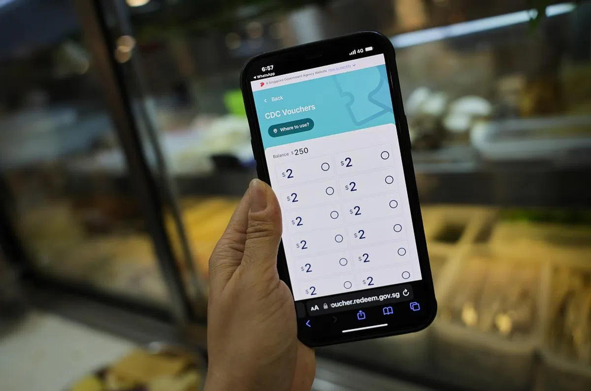 社理会邻里购物券可在邻里商店、小贩中心和超级市场使用，7月起发放的SG60购物券也一样。（海峡时报）