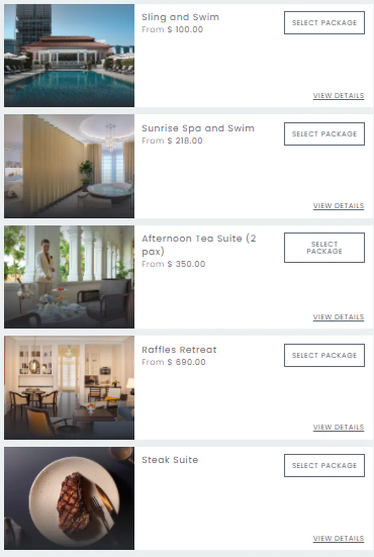  新加坡莱佛士酒店的日间度假配套。（DayAway） 