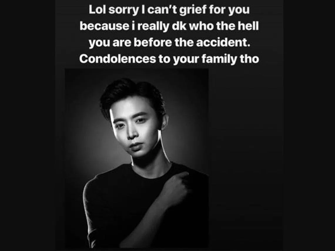 新加坡男子“突发奇想”将冯伟衷的照片做成海报放上网推销保险。（互联网截图）