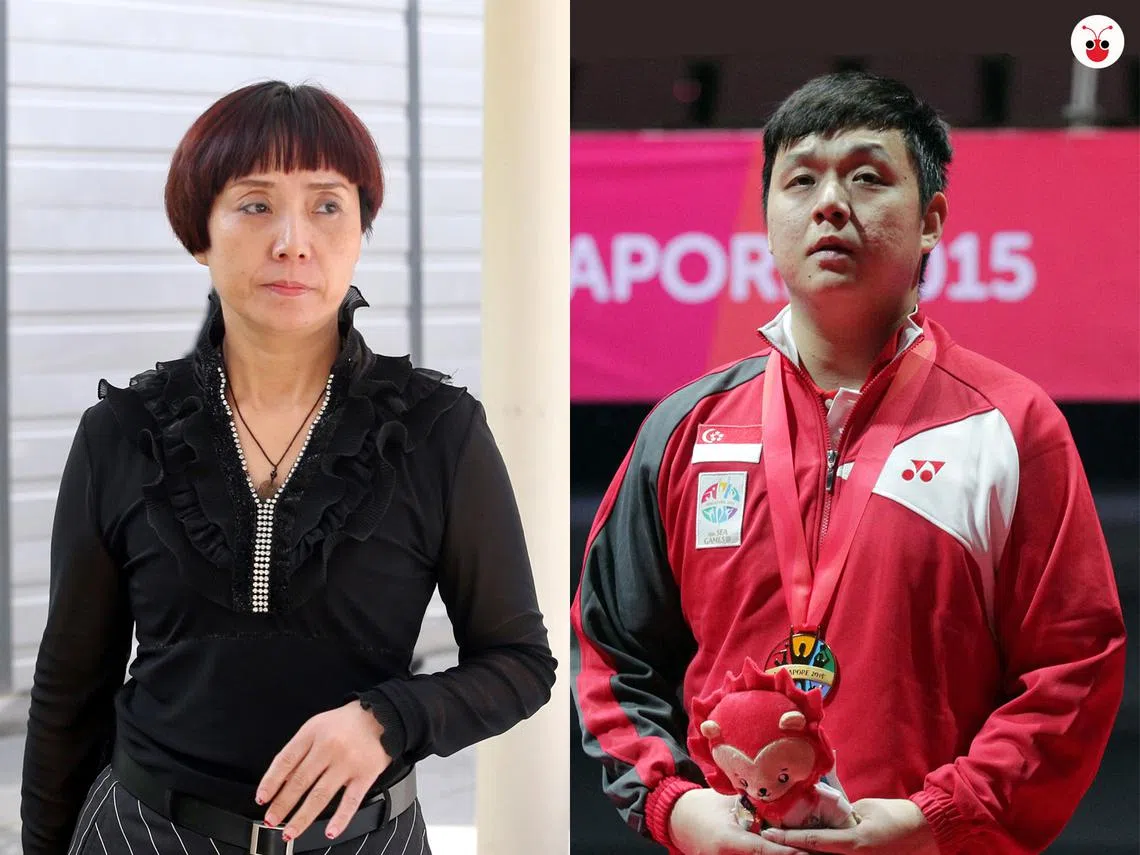 “虎妈”苏凤仙（左）与国家男队原二号主力球员李虎（右）。（谢静怡制图）