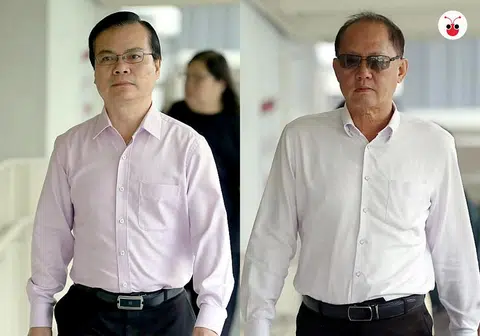 宏茂桥市镇会前总经理黄志明（58岁）被控收取谢成兰（右）的贿赂。（李国豪制图）