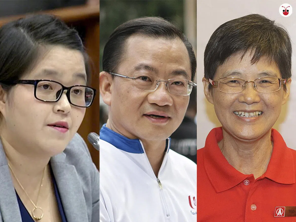  韩俐颖（左一）和张素兰（右一）同声对谢健平的言论表达不满。（郭跃男制图） 
