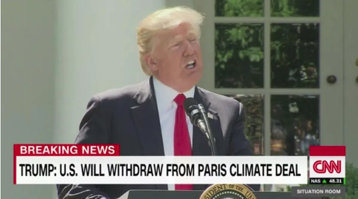  特朗普在今年6月宣布将退出《巴黎气候协定》。（CNN） 
