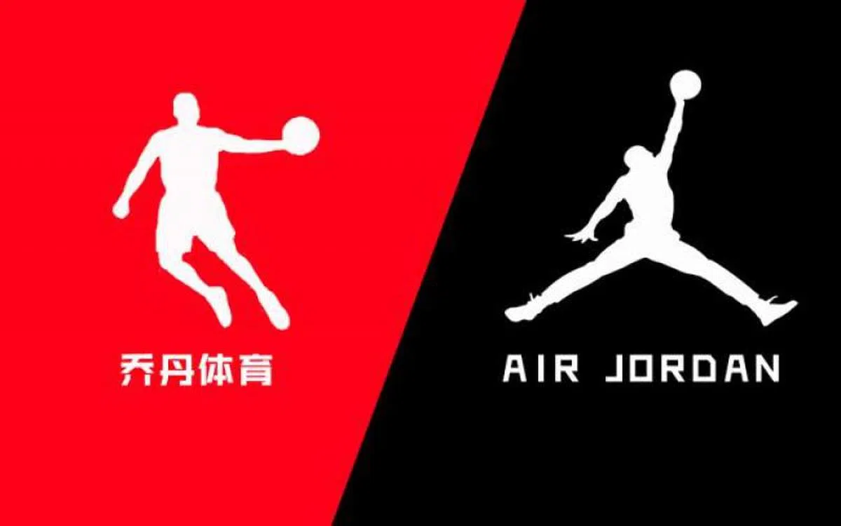  Air Jordan（右）在中国一度告不赢被指控滥用乔丹姓名和肖像的乔丹体育（左）。（互联网） 