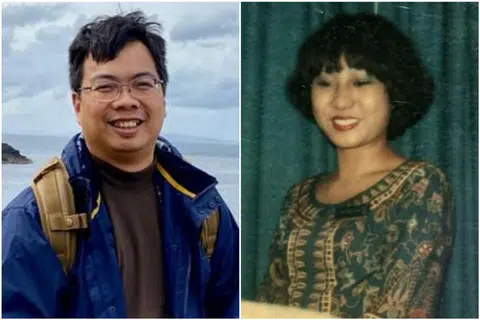 42岁的许护竞（左）与曾经担任新航空姐的生母王雯莲（右）失散了将近40年。（许护竞提供）
