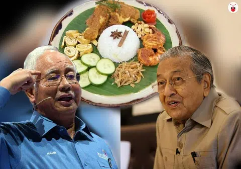 为了仁当鸡，纳吉（左）和马哈迪难得同声同气把炮口“一致对外”。（谢静怡制图）