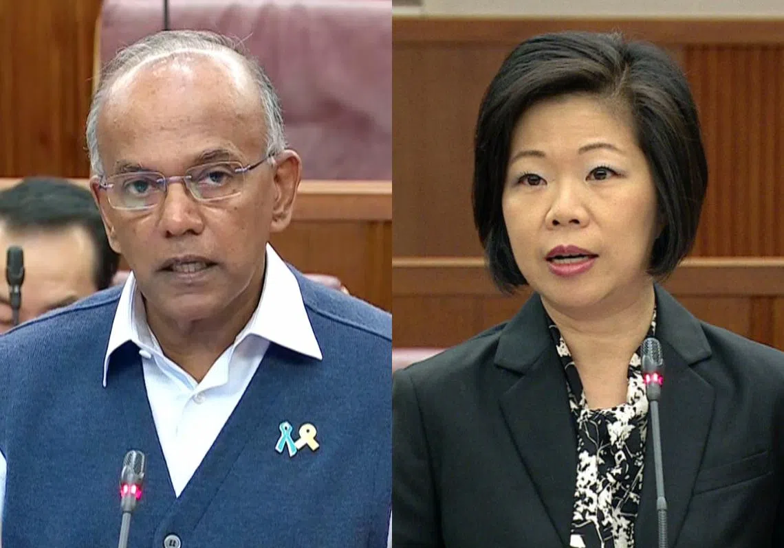 尚穆根（左）和沈颖（右）在国会针对商人陈文平被列为“具政治影响力者”做出说明。（红蚂蚁制图）