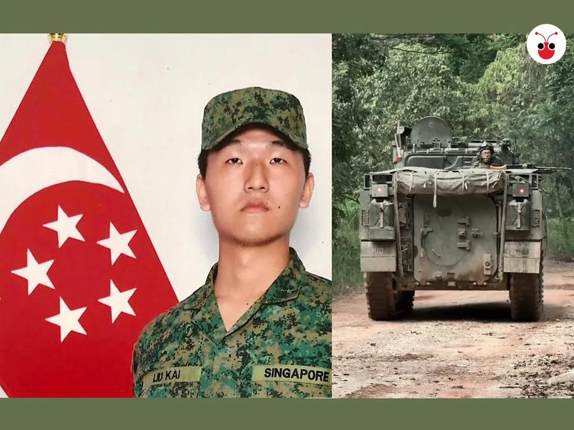 国防部长今天在国会公布了22岁全职国民服役人员刘凯在军训时遭倒退战车碾压身亡的细节。（张丽苹制图）