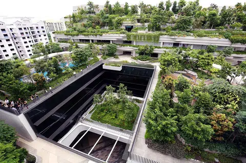 海军部村庄的设计师巧妙地将空中花园与垂直绿圃等绿色概念融入该组屋项目内，让海军部村庄最终脱颖而出，成为2017年空中绿意奖，最高荣誉的特别杰出奖得主。（联合早报）