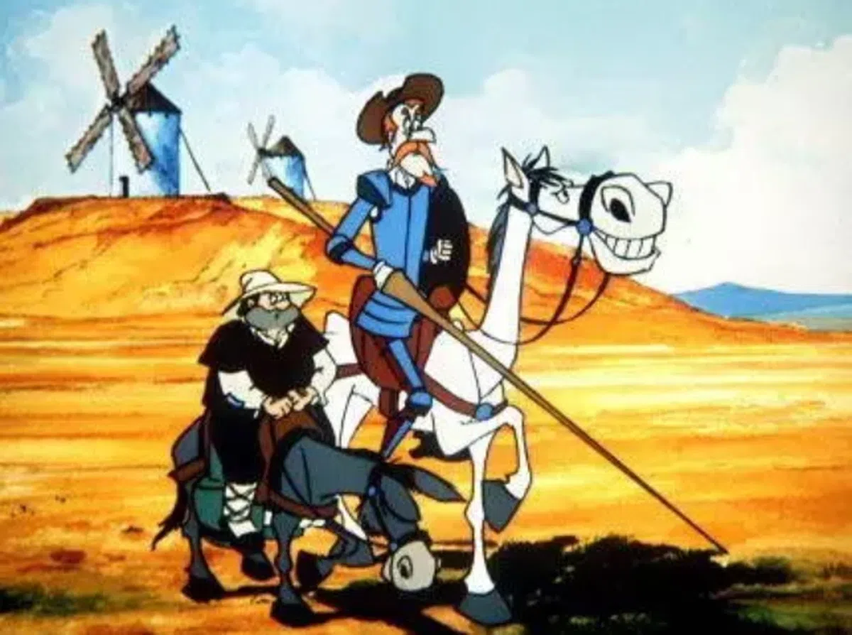  唐吉河德和仆人桑丘遇见了大风车，唐吉诃德认定那是些“不法的巨人”。（互联网） 