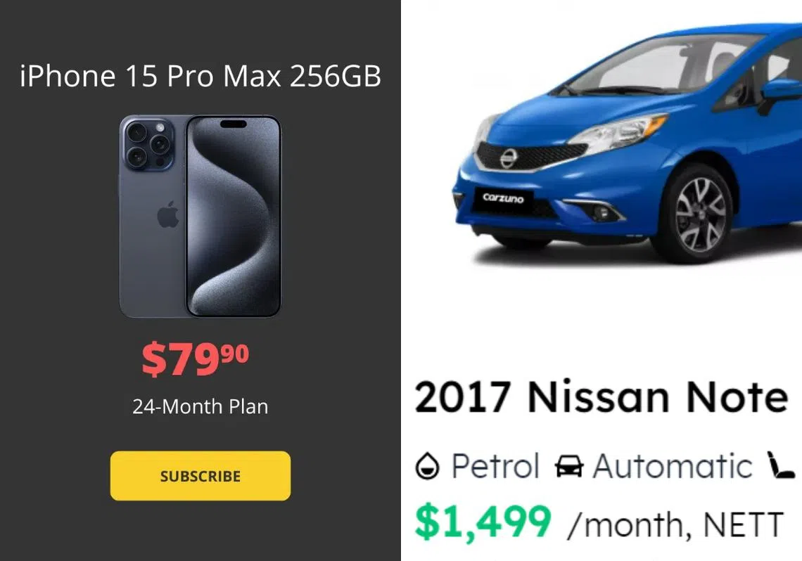 不用花大钱买，只要每个月支付相对较少的费用就可订阅手机，在养车成本极高的新加坡订阅一台车子也不成问题。（红蚂蚁制图）