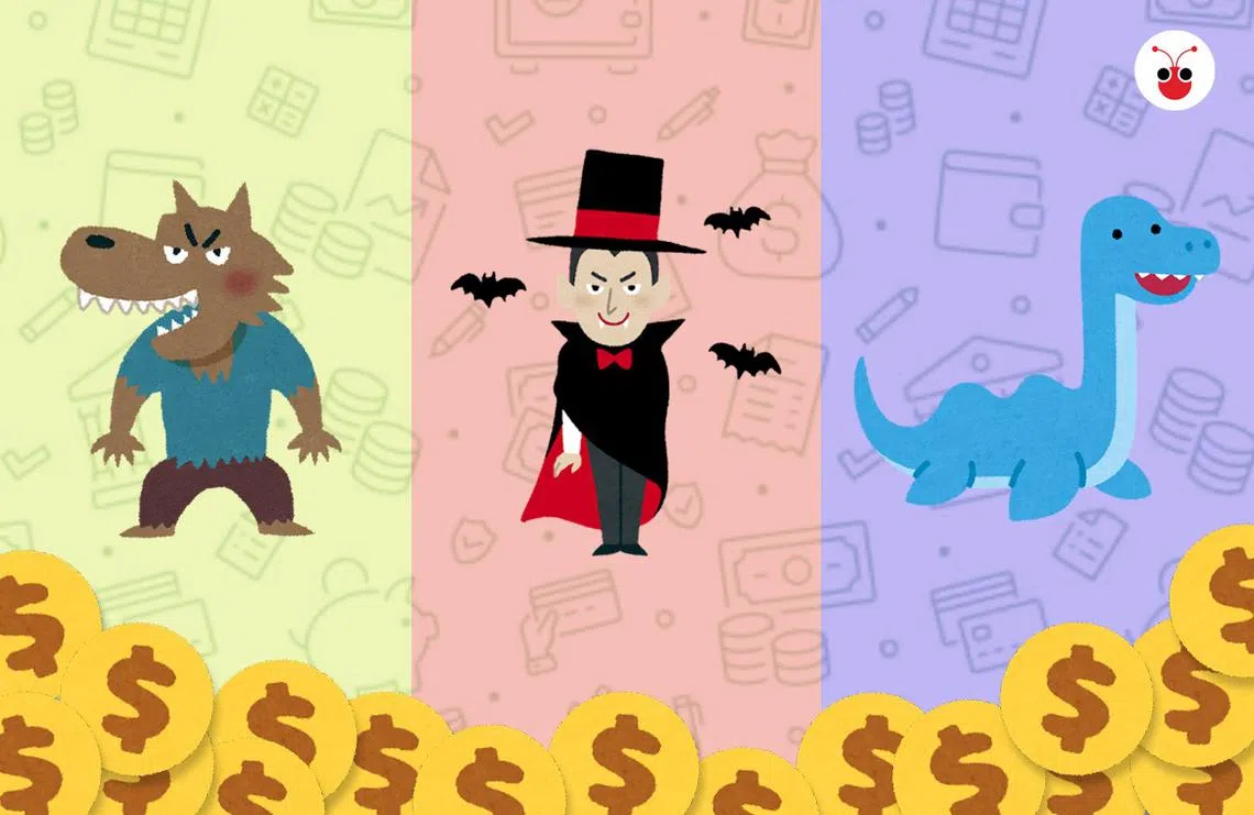 以西方传说中的一些人物概括出不同个性的消费者，左起：狼人、吸血鬼、尼斯湖水怪。（林慧彦制图）