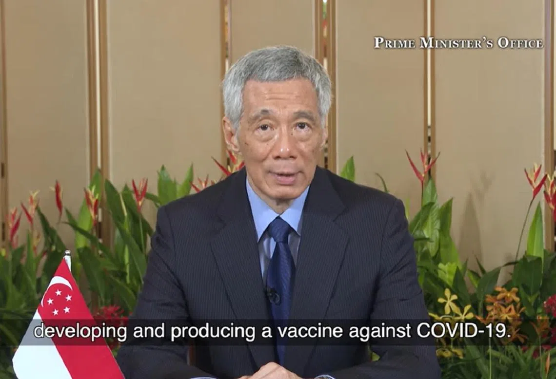 新加坡总理李显龙6月4日在全球疫苗峰会上发言。（视频截图）
