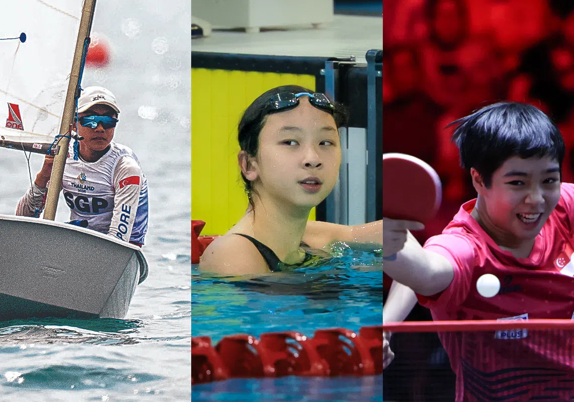 帆船选手谢汉伟（左）、游泳选手杨舒宁（中）和乒乓选手黎明映等人的表现令人留下深刻印象。