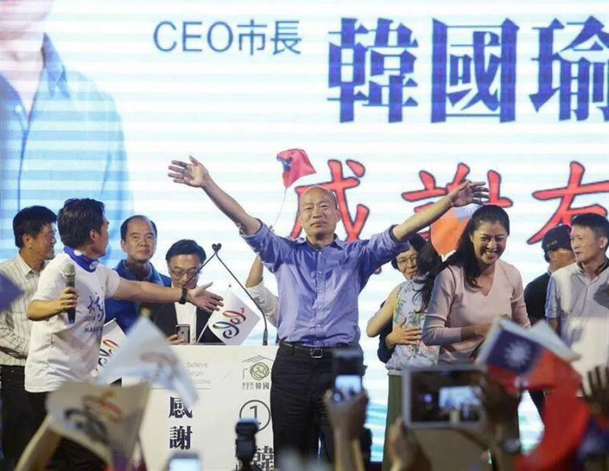  韩国瑜当选高雄市长时的意气风发。（互联网） 