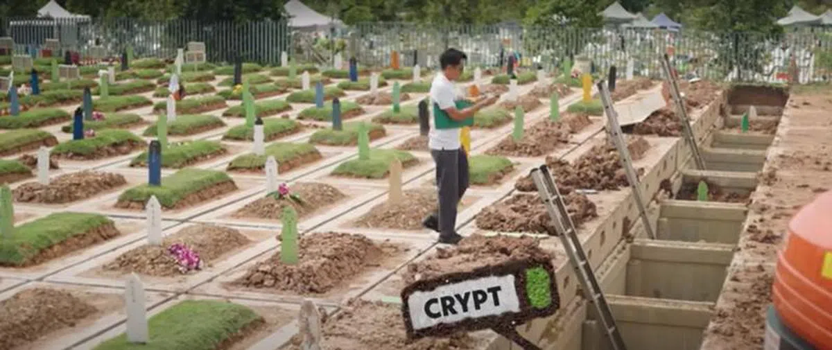当局以往只能在遗体入土的数小时前才挖掘墓地。2007年当局引入新系统，预先在工厂以预制混凝土制造墓穴组件和顶盖，然后再运到坟场组装，之后为墓穴盖上种有青草的顶盖备用。一旦接到往生者家属的要求时，只需将预制顶盖揭开，便能开始土葬仪式，把棺木安置在内。这类预制墓穴的墓墙更薄，能让墓穴像乐高积木那样紧紧贴在一起，减少所需的墓地空间，因此可节省约15%的土地。另外，使用过的墓穴也可以重用，因此能使坟场的“寿命”延长至2130年。（截自视频）