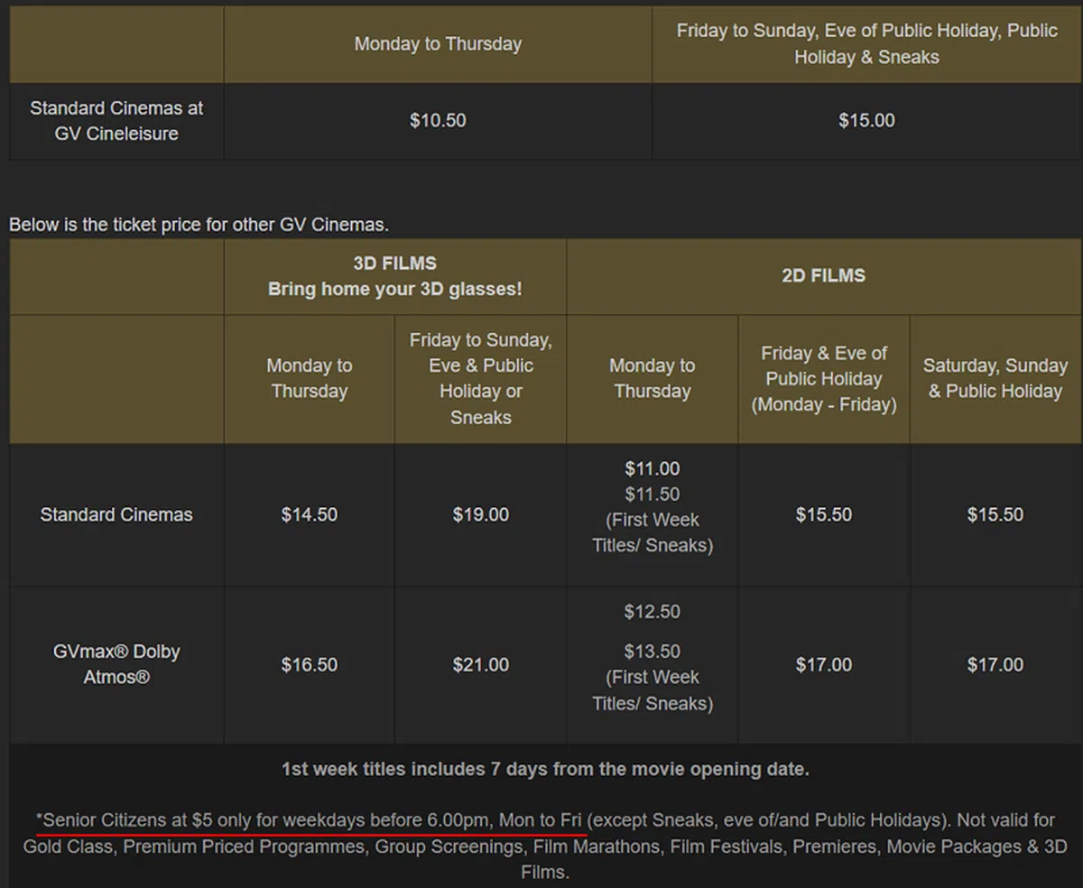 嘉华戏院发言人说，调整能享有年长者促销的顾客年龄，是为了与其他本地机构的年长者促销条件保持统一。（嘉华戏院网站截图）